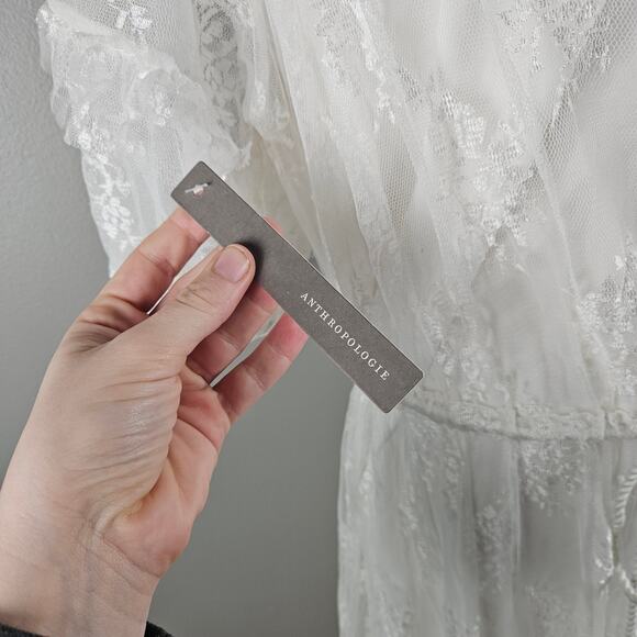 Anthropologie Me Be Ruffle Maxi Dress Wedding White Boho Cottagecore Lace - Picture 4 of 10